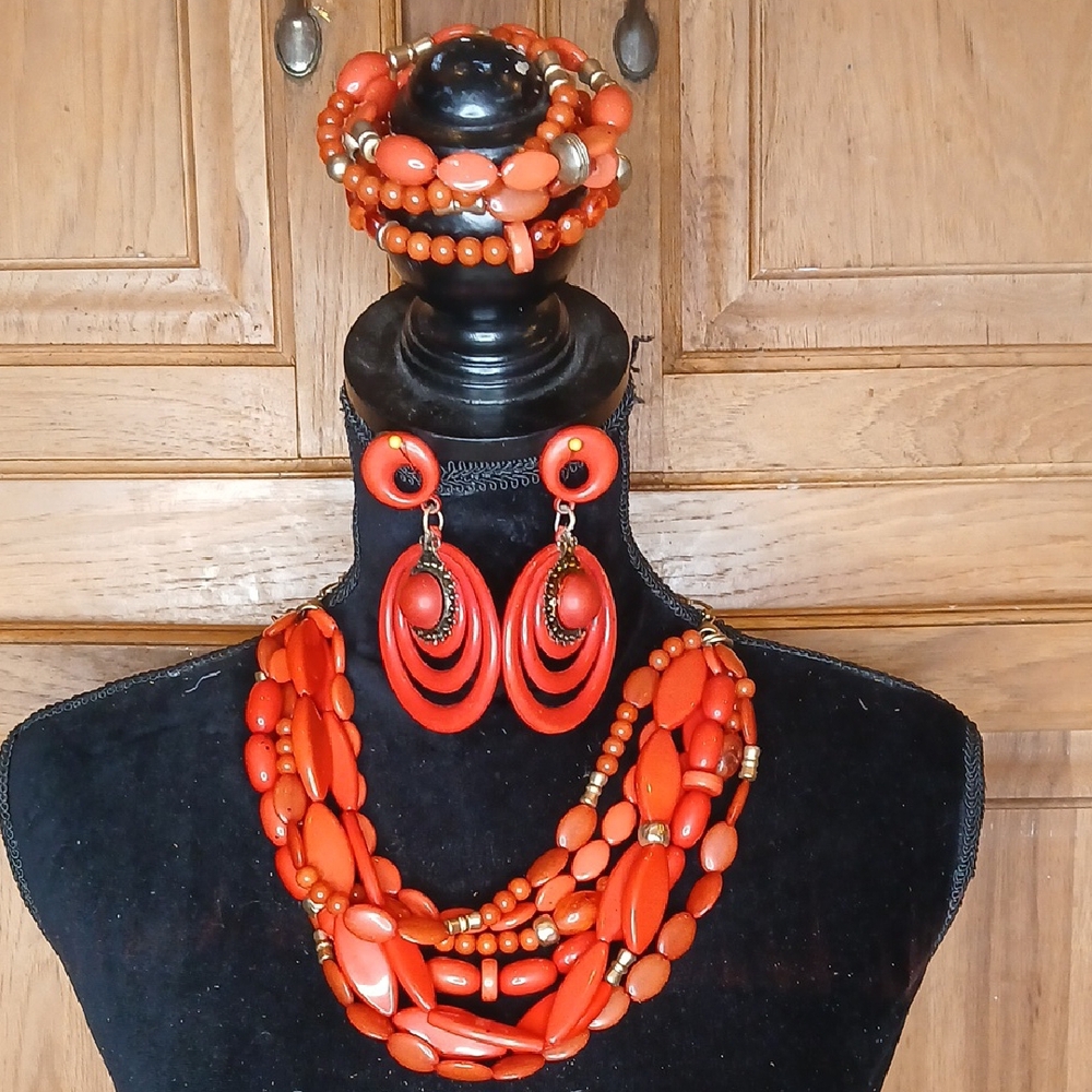 Chico's Orange Statement Necklace with Layered Beads